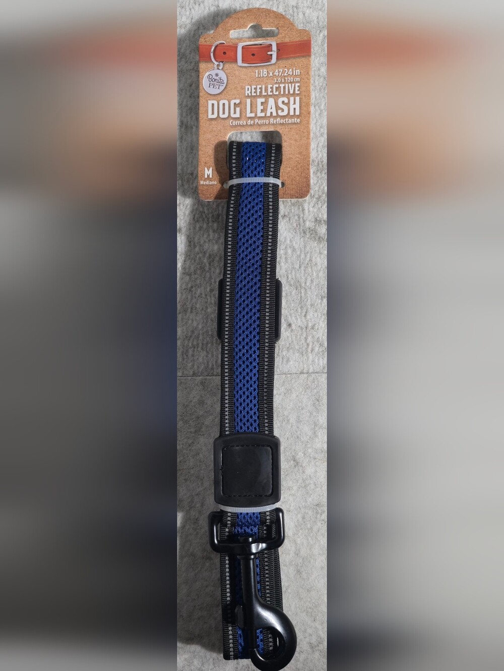 Bonita Pet Reflective Dog Leash – Medium – Blue/Black – 4 ft
